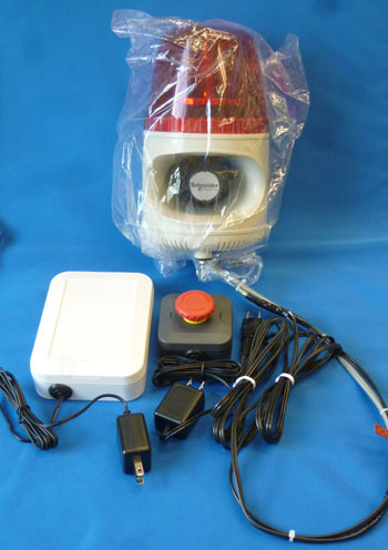 無線押しボタン式合成音声アナウンス装置とホーンスピーカ型音声合成警報器内蔵電球回転灯